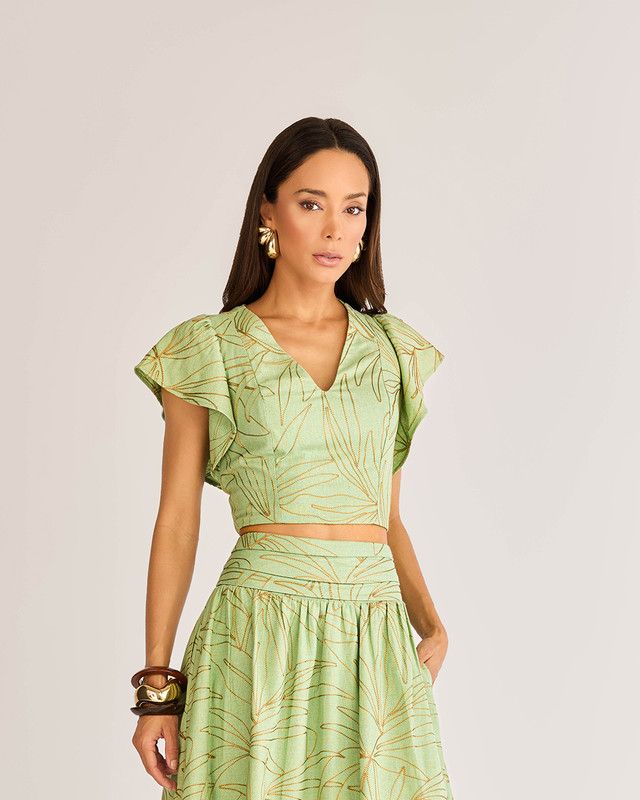 TOP C/ BABADO DE LINHO BORDADO FLORAL