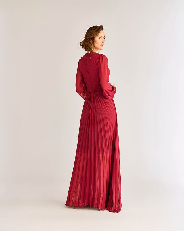 VESTIDO LONGO MANGA LONGA PLISSADO