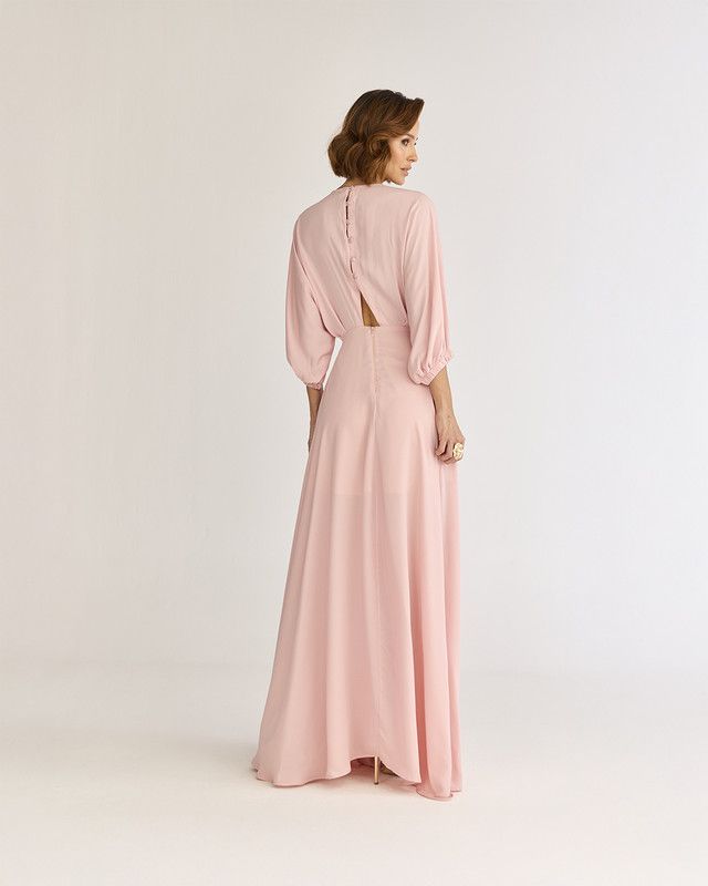 VESTIDO LONGO C/ SAIA TRANSPASSADA E REGATA INTERNA