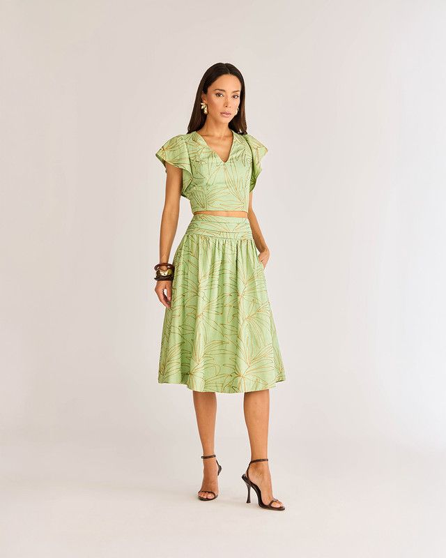 SAIA MIDI DE LINHO C/ BORDADO FLORAL