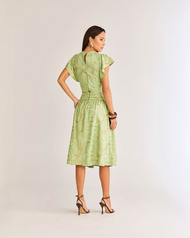 SAIA MIDI DE LINHO C/ BORDADO FLORAL