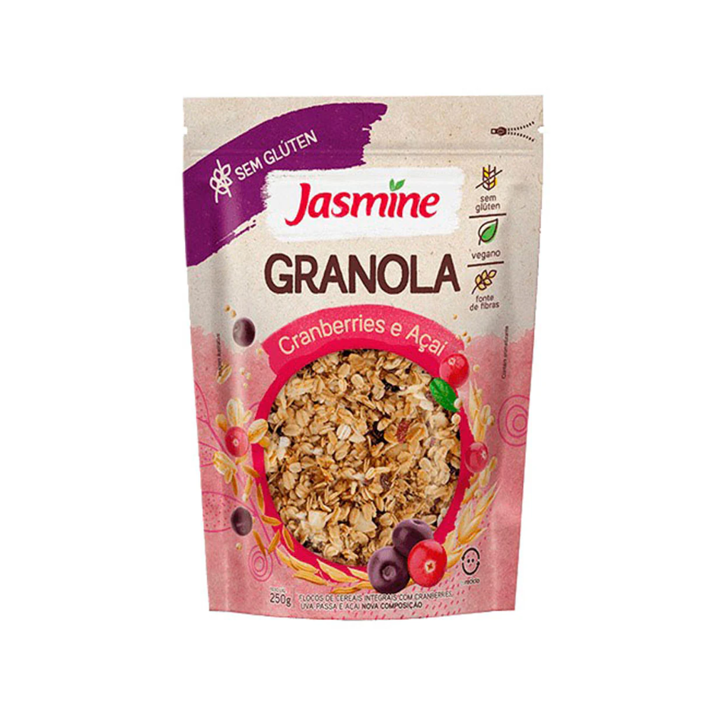 GRANOLA SEM GLÚTEN CRANBERRIES E AÇAÍ JASMINE 250G