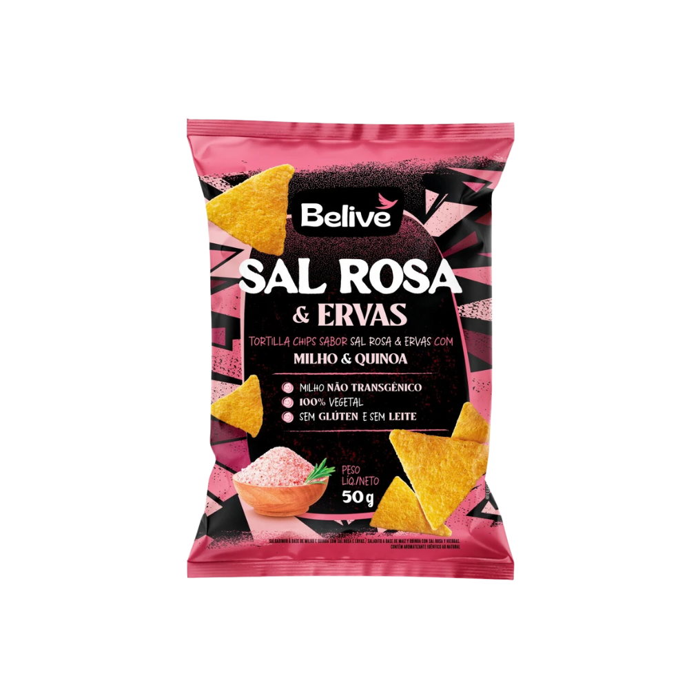 TORTILLA CHIPS SAL ROSA E ERVAS BELIVE 50G