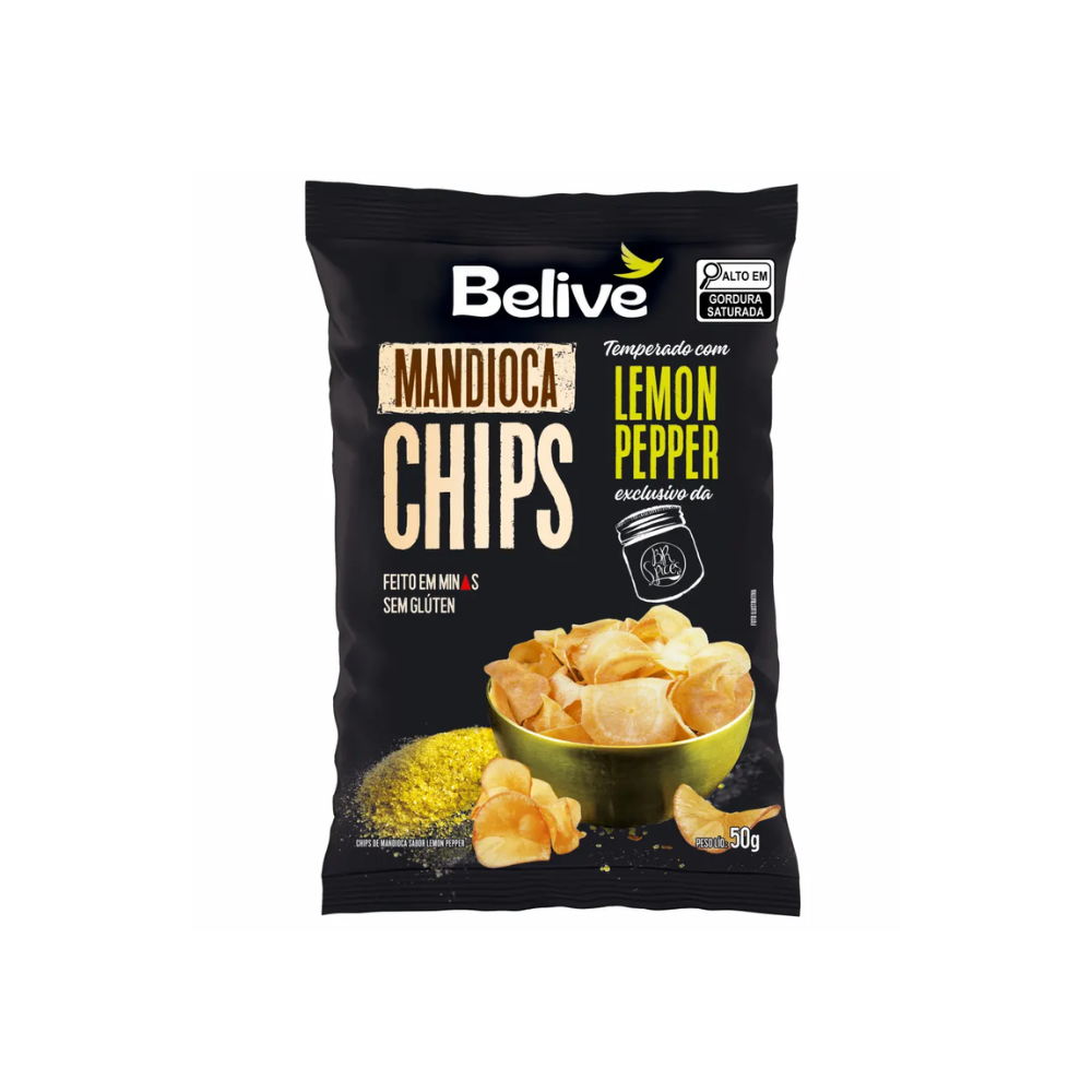 CHIPS MANDIOCA LEMON PEPPER BELIVE 50G