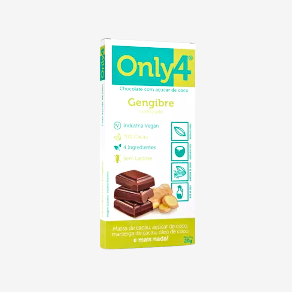 CHOCOLATE 70% CACAU GENGIBRE LIOFILIZADO VEGANO SEM LACTOSE ONLY4 20G