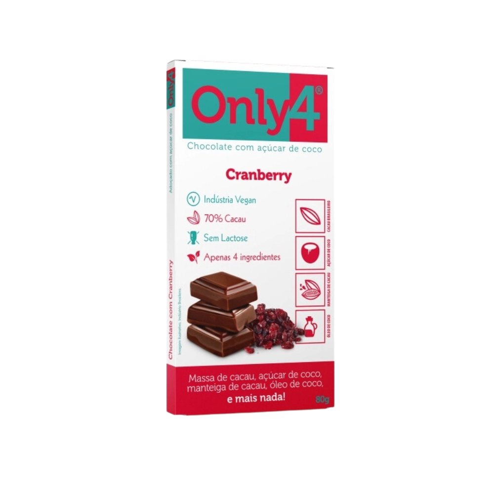 CHOCOLATE 70% CACAU E CRANBERRY ONLY4 80G