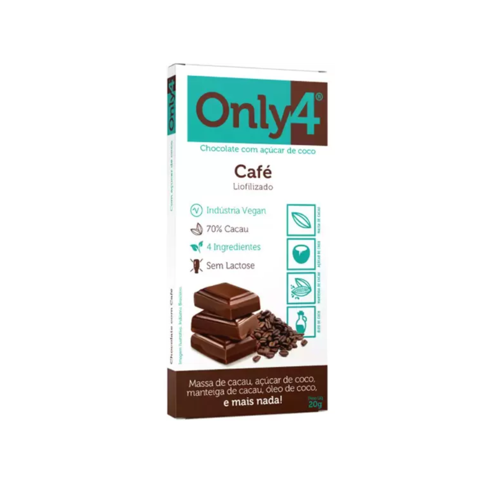 CHOCOLATE 70% CACAU CAFÉ LIOFILIZADO VEGANO SEM LACTOSE ONLY4 20G