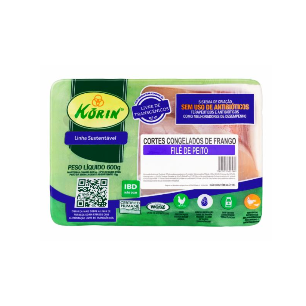 FILÉ DE PEITO SEM TRANSGÊNICOS KORIN 600G