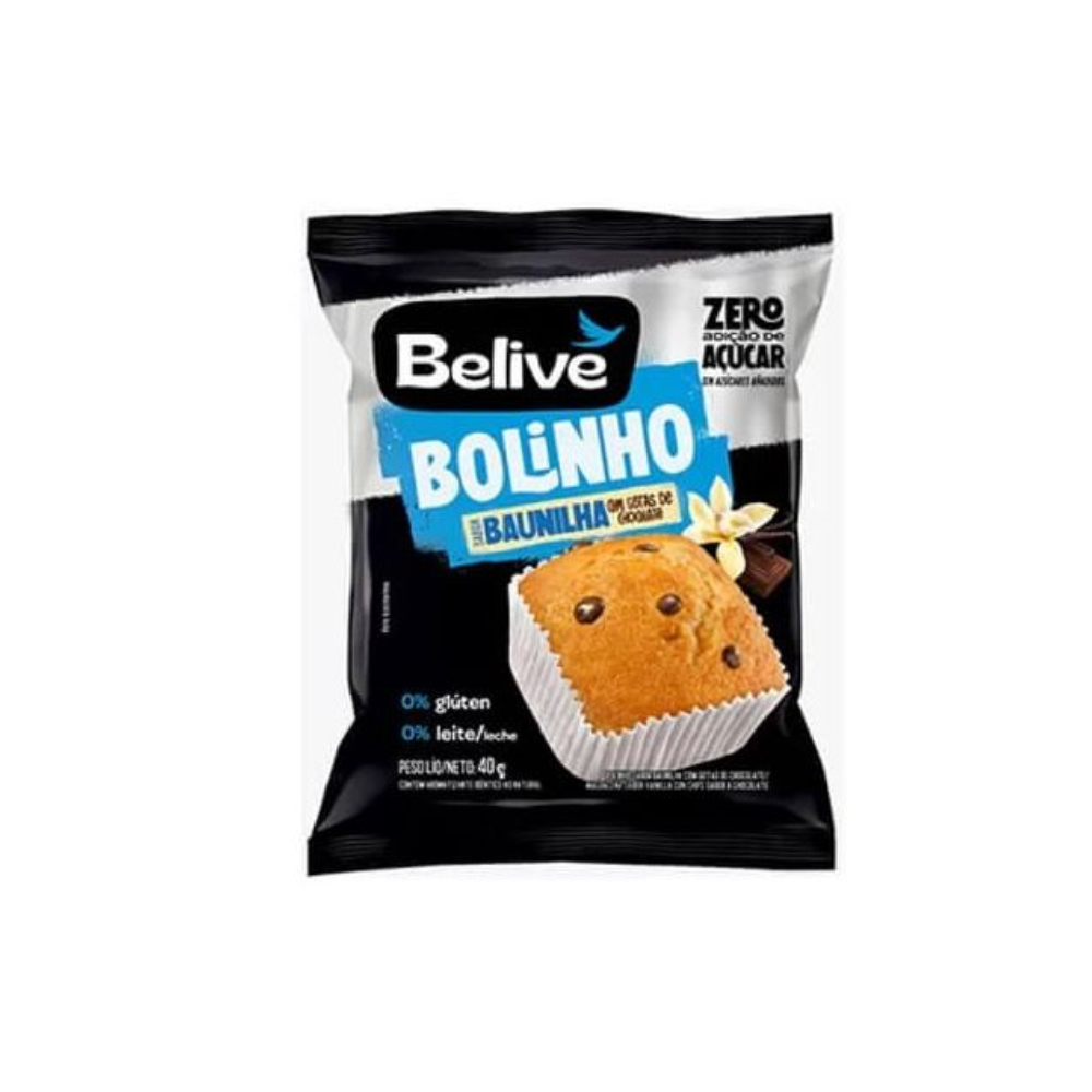 BOLINHO ZERO BAUNILHA GOTAS DE CHOCOLATE BELIVE 40G 