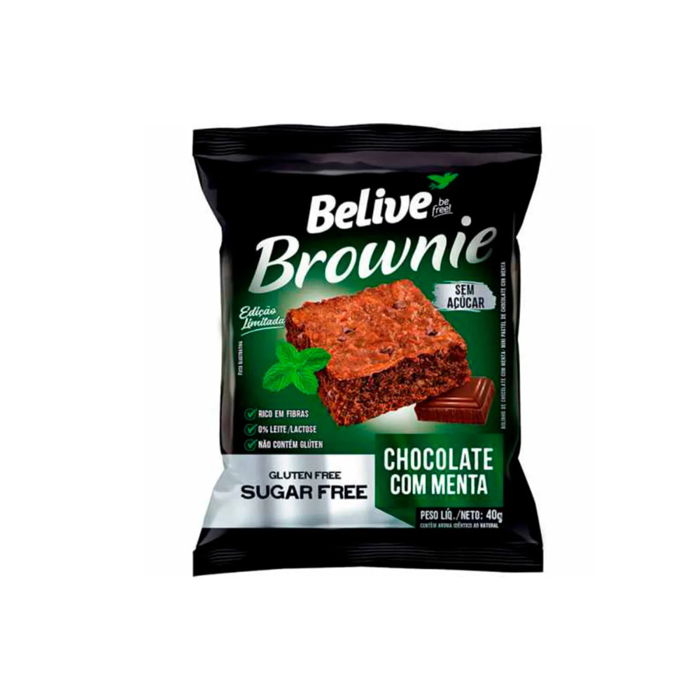 BROWNIE CHOCOLATE COM MENTA SEM GLÚTEN E LACTOSE BELIVE 40G 