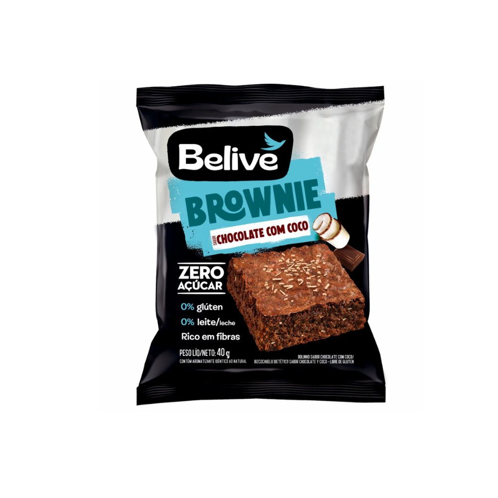 BROWNIE CHOCOLATE E COCO SEM GLÚTEN BELIVE 40G 