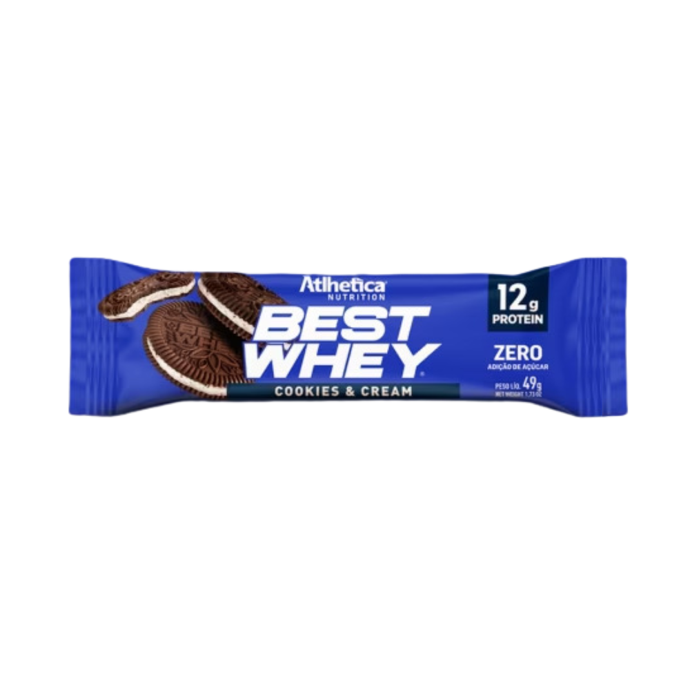 BEST WHEY BARRA DE PROTEÍNA COOKIES AND CREAM ZERO AÇUCAR ATLHETICA 49G 