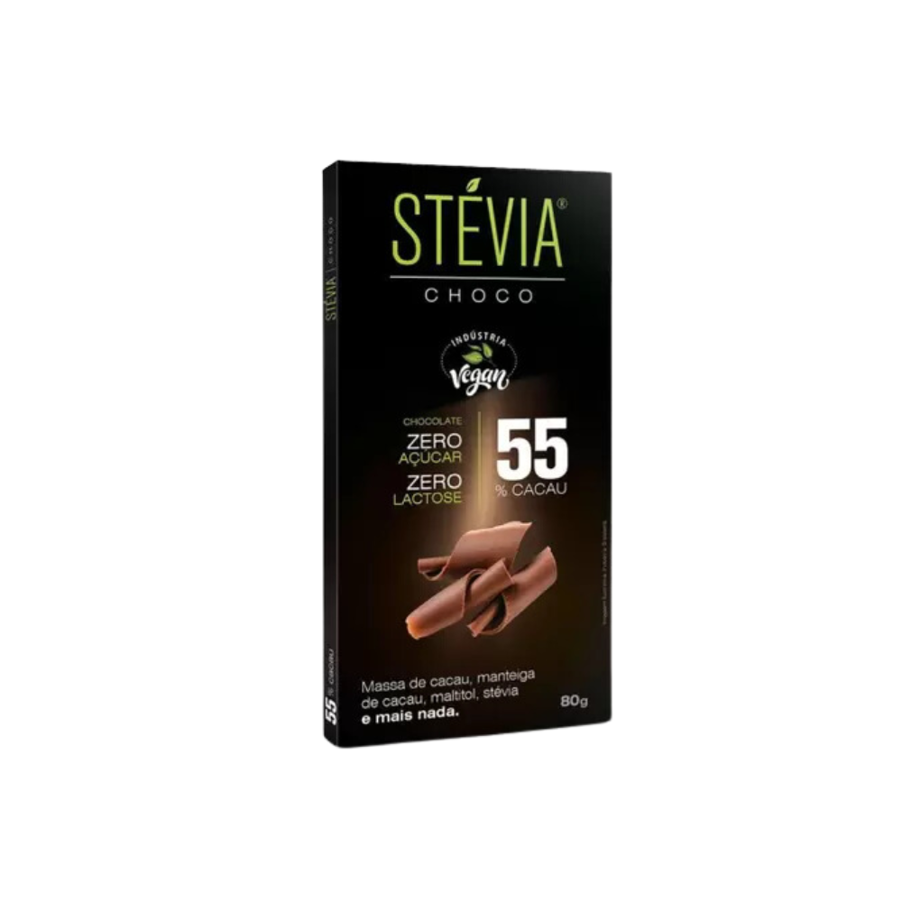 CHOCOLATE 55% CACAU VEGANO STÉVIA 80G