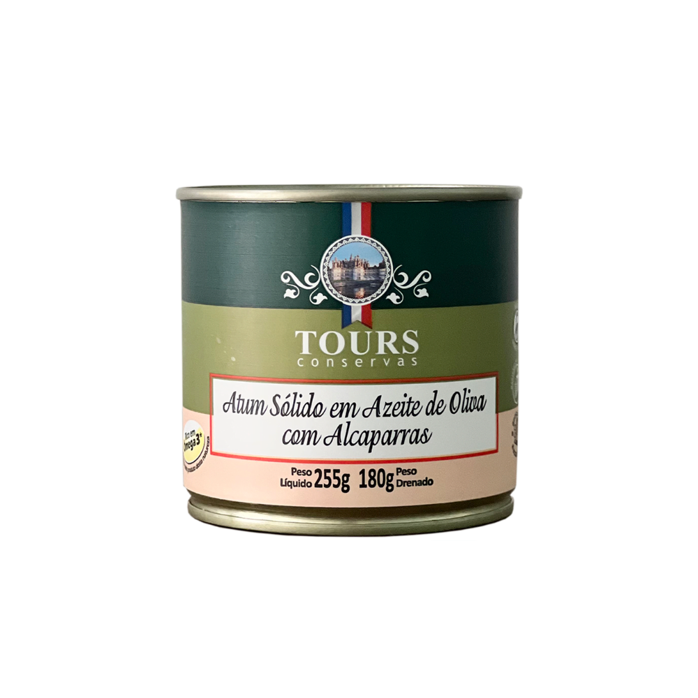 ATUM SÓLIDO EM AZEITE DE OLIVA COM ALCAPARRAS TOURS 255G