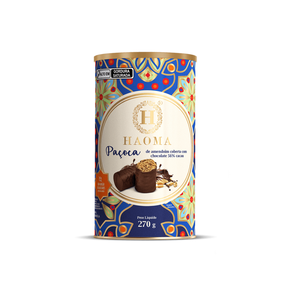 PAÇOCA DE AMENDOIM COM COBERTURA DE CHOCOLATE AO LEITE HAOMA  270G