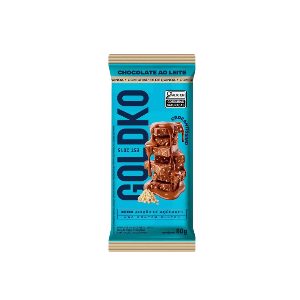 BARRA DE CHOCOLATE AO LEITE CRISPY DE QUINOA GOLDKO 80G