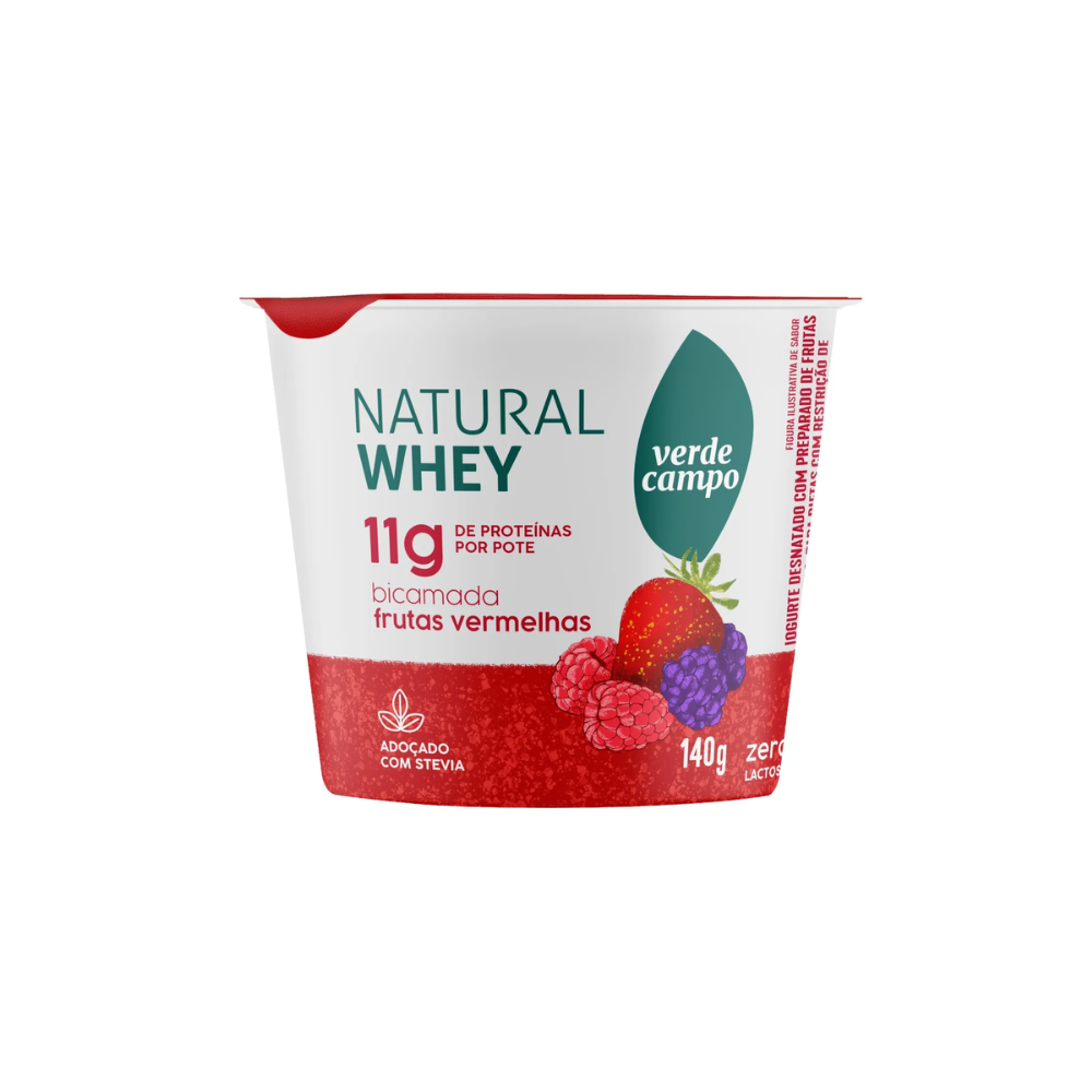 IOGURTE NATURAL WHEY 11G PRROTEINAS FRUTAS VERMELHAS VERDE CAMPO 140G