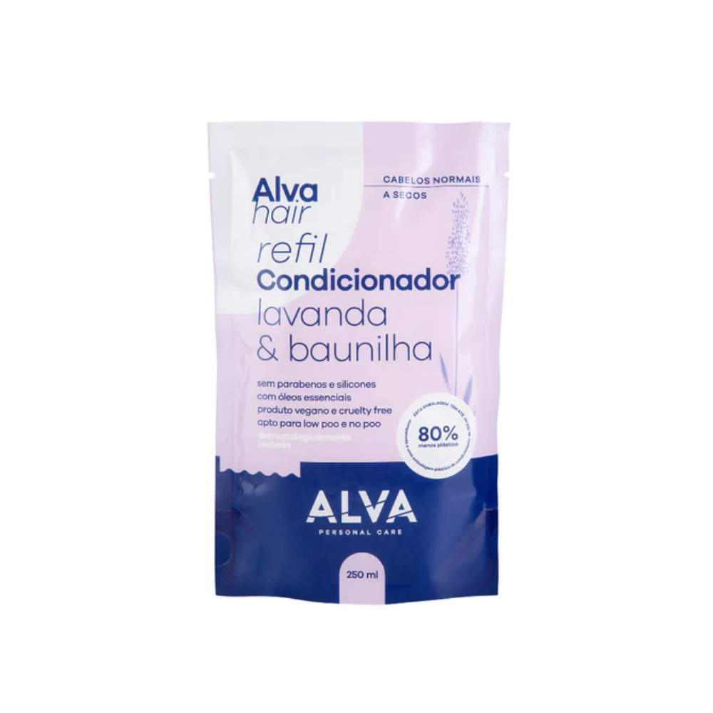 REFIL CONDICIONADOR VEGANO CABELOS NORMAIS E SECOS LAVANDA E BAUNILHA ALVA 250ML