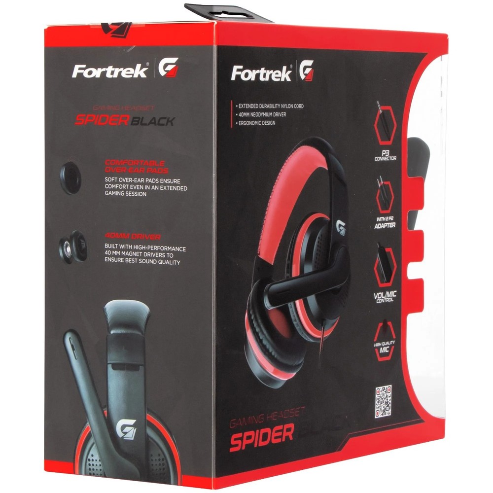 Headset Gamer Spider black (preto/vermelho) , Fortrek