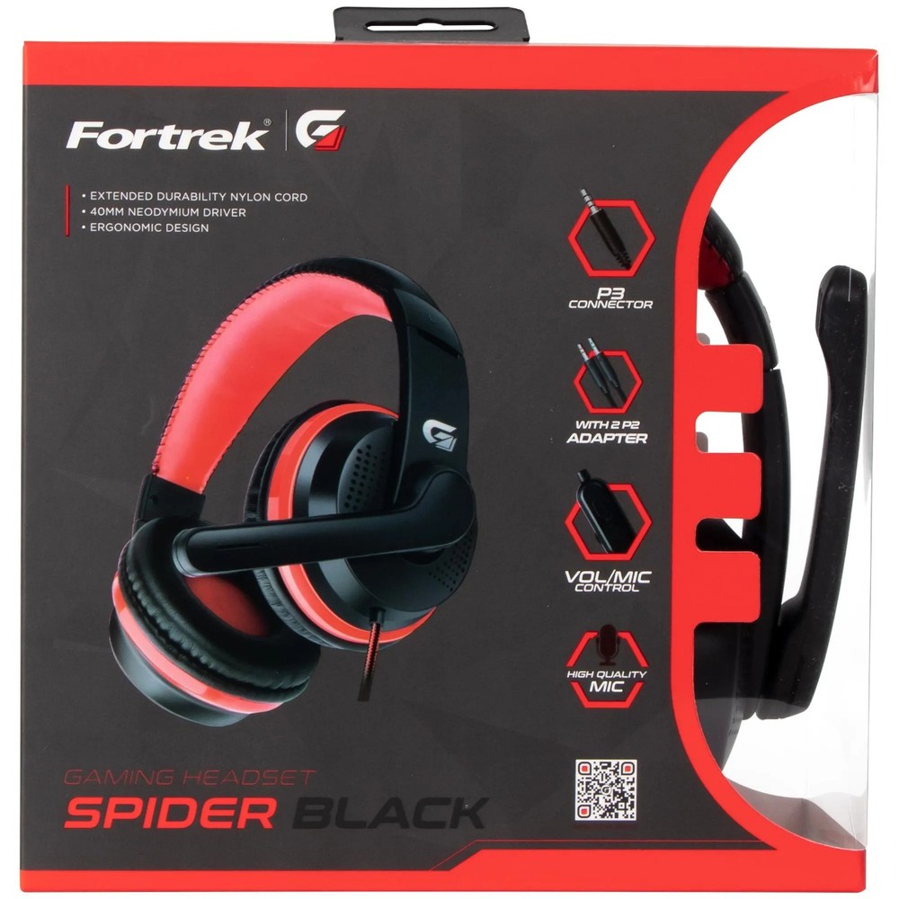 Headset Gamer Spider black (preto/vermelho) , Fortrek