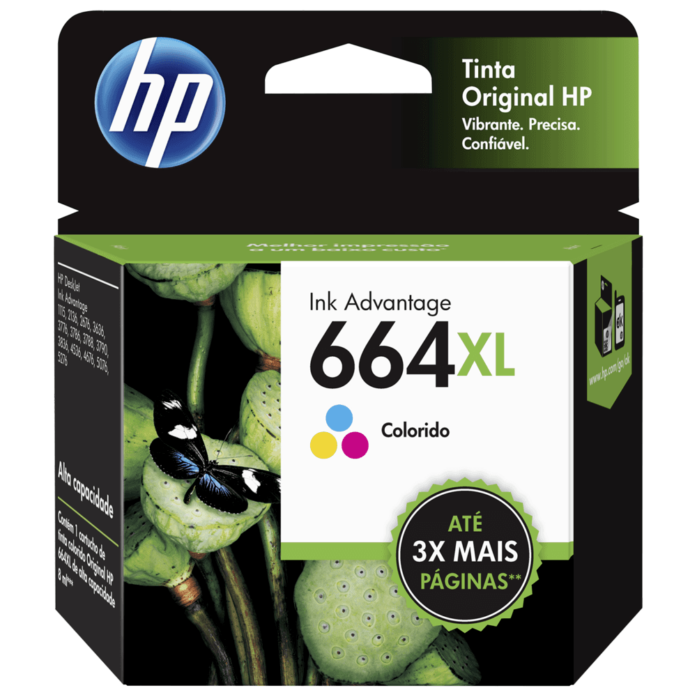 Cartucho de Tinta HP Colorido 664 XL, Original - F6V30AB