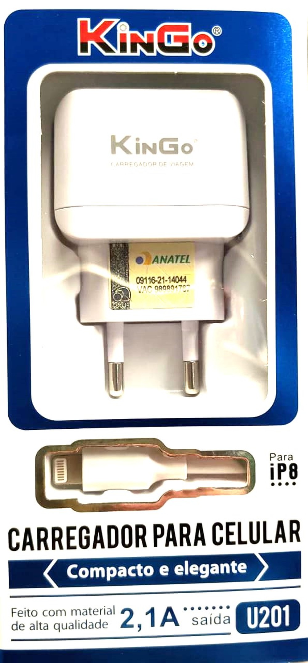 Carregador Kingo P/ Iphone 2,1A (Fonte USB + Cabo de dados) Branco