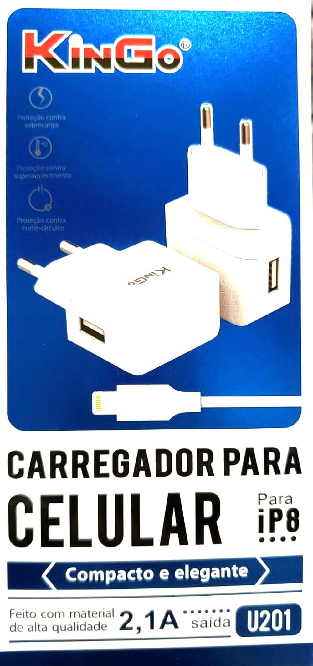 Carregador Kingo P/ Iphone 2,1A (Fonte USB + Cabo de dados) Branco