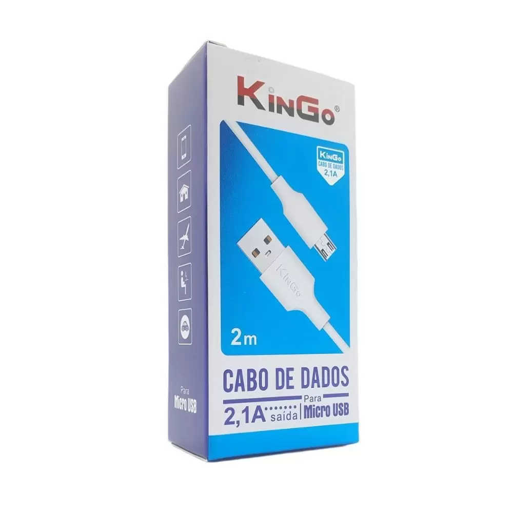 Cabo Usb V8 Kingo Branco 2 Metros 2.1a