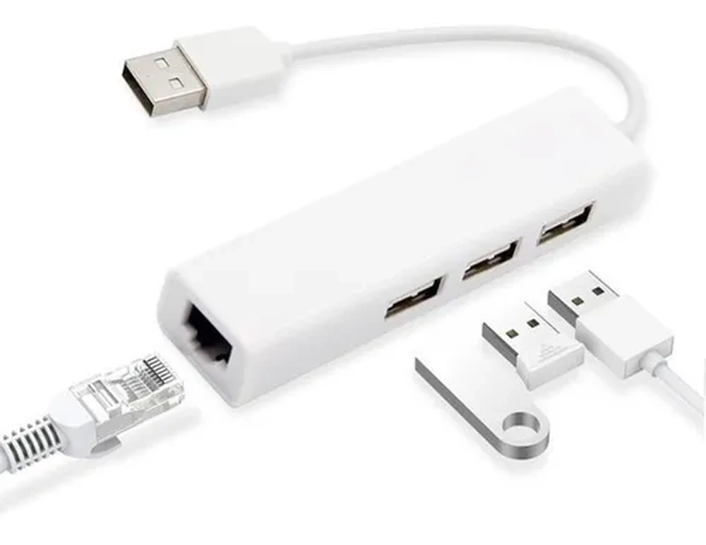 Adaptador Hub 3 Portas Usb Lan Rede Ethernet Rj45 10/100