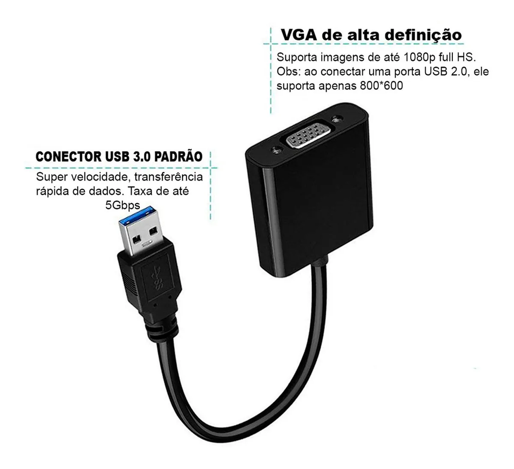 Adaptador Cabo Conversor Usb 3.0 Para Vga Extensor De Tela