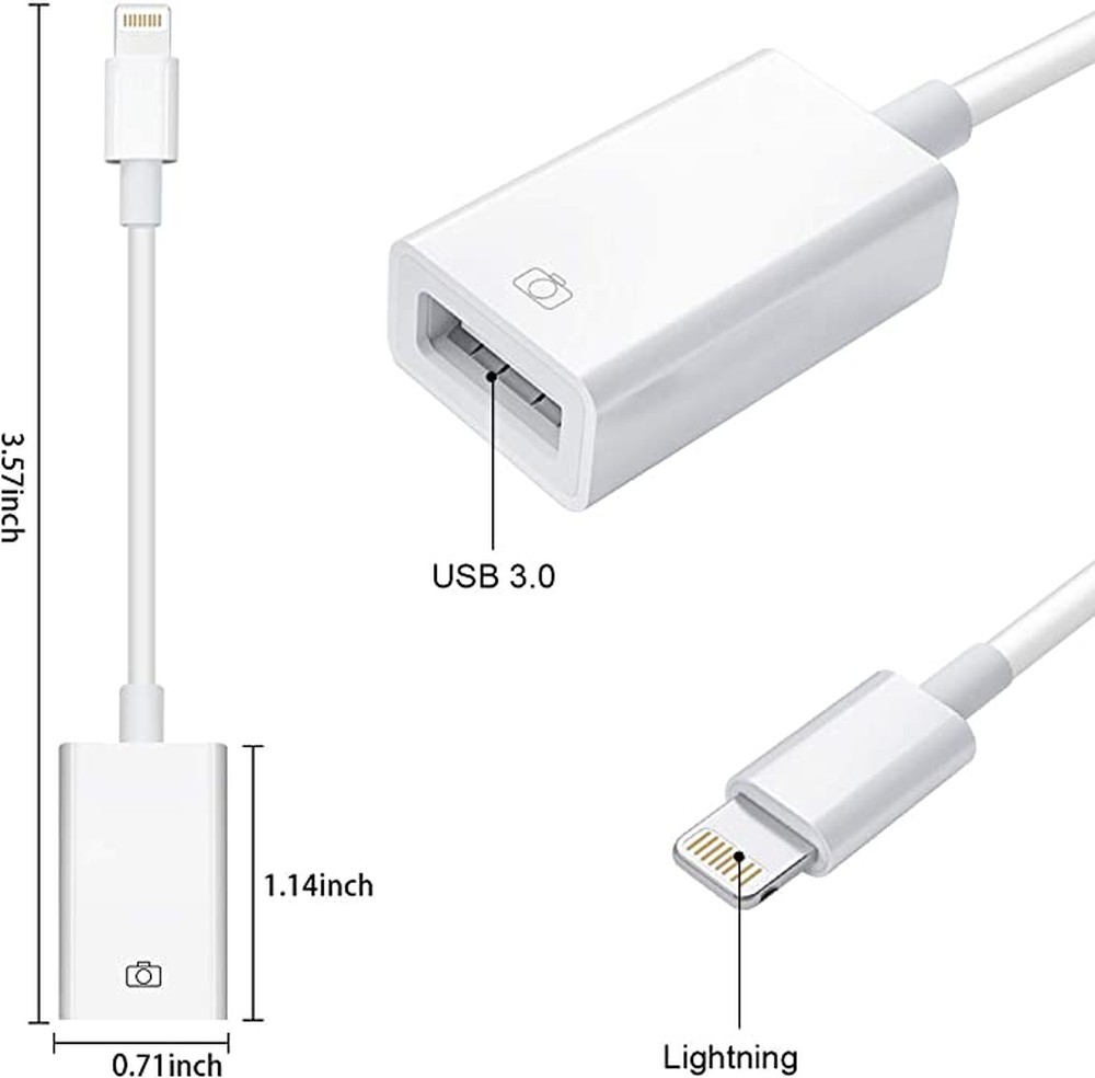 Adaptador de câmera Lightning para USB, adaptador de cabo Lightning fêmea USB OTG para iPhone selecionado, modelos iPad,