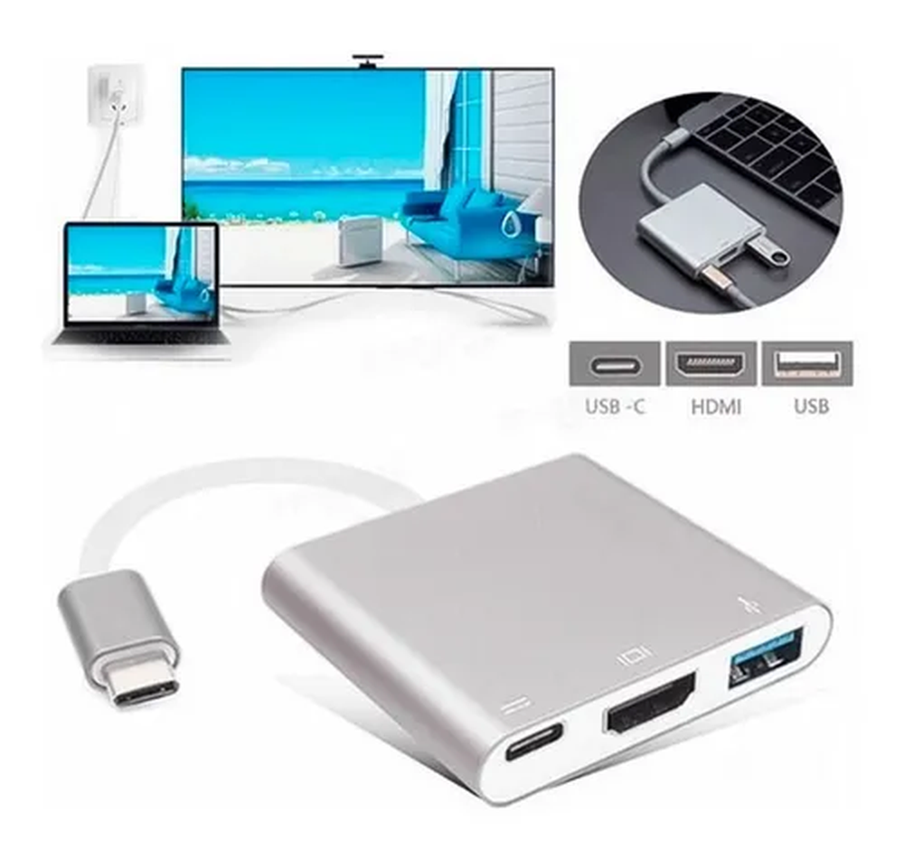 Adaptador Hdmi 4k Tipo C Usb 3.0 Conversor 3 Em 1 It Blue LE-5573