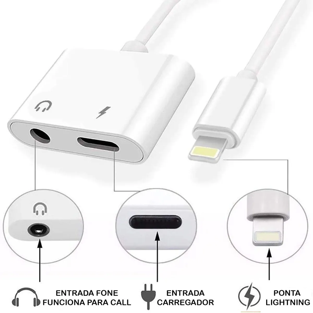 Adaptador Lightning Para P2 + Lighting Fêmea iPhone iPad