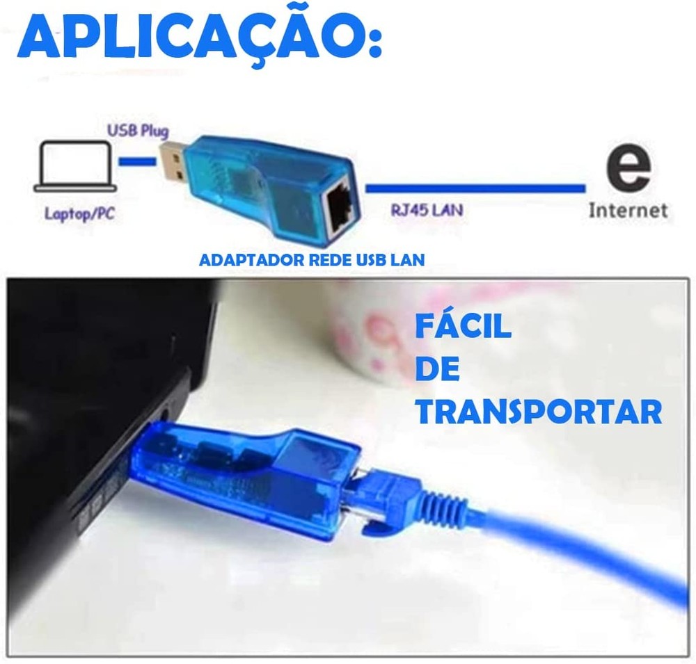 Adaptador USB para Lan Ethernet Cabeada Placa de Rede Externa RJ45 10/100