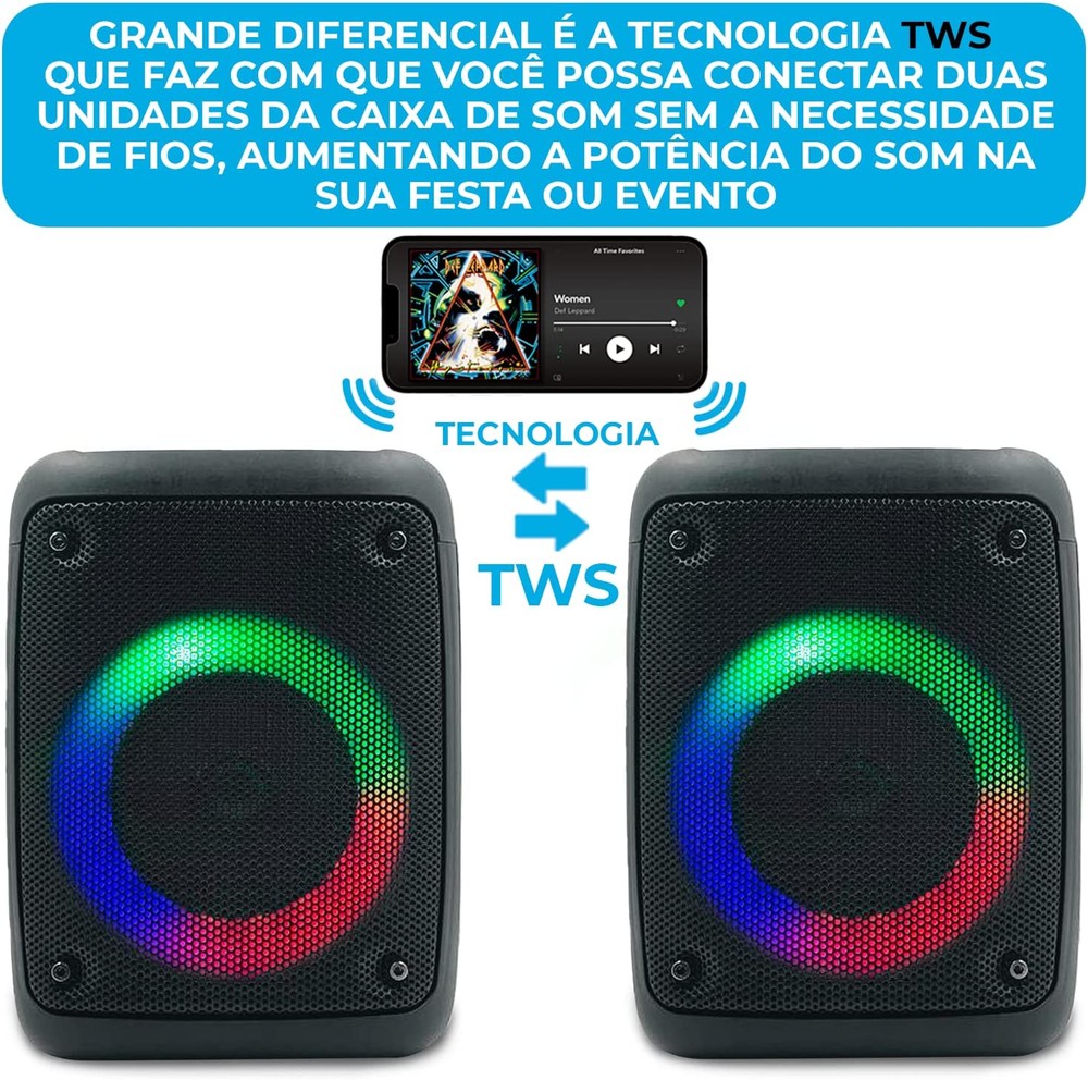 Caixinha Caixa de Som com Bluetooth Amplificada Potente e Portátil e Entradas para Usb Microfone Micro Sd Aux Graves Exc