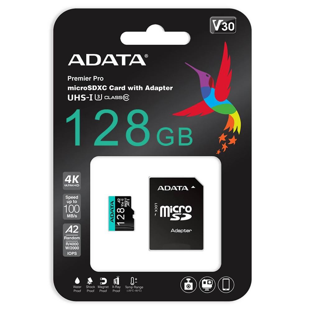 Cartão De Memoria Micro SD, 128GB, Com Adaptador SD, Classe 10, Adata A