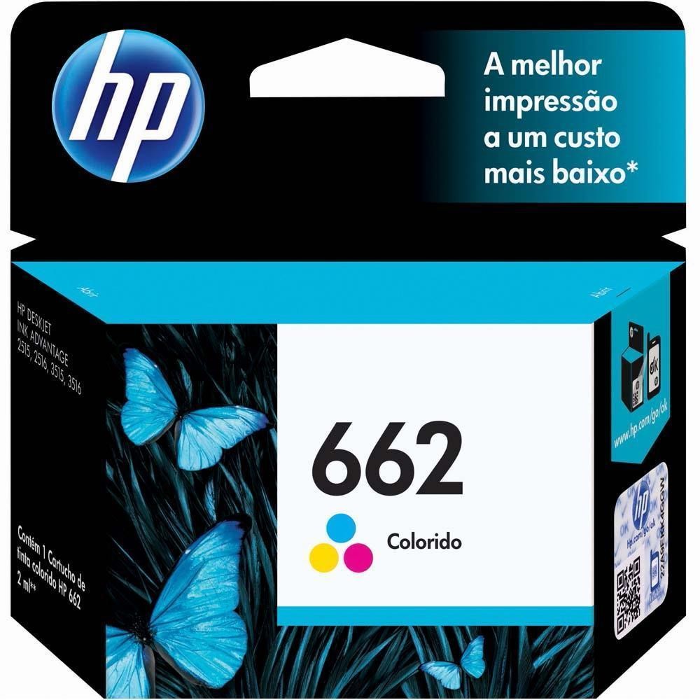 Cartucho de Tinta HP 662, Colorido, Original - CZ104AB