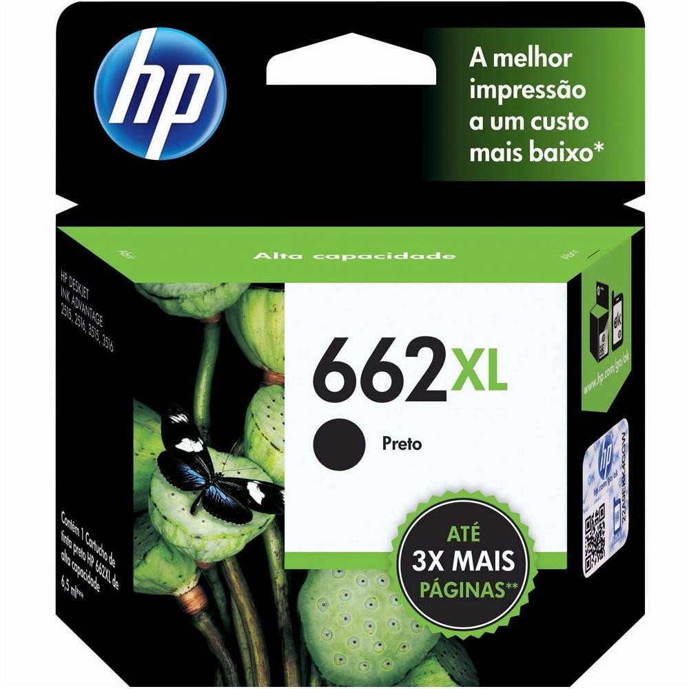 Cartucho de Tinta HP 662XL, Preto - CZ105AB