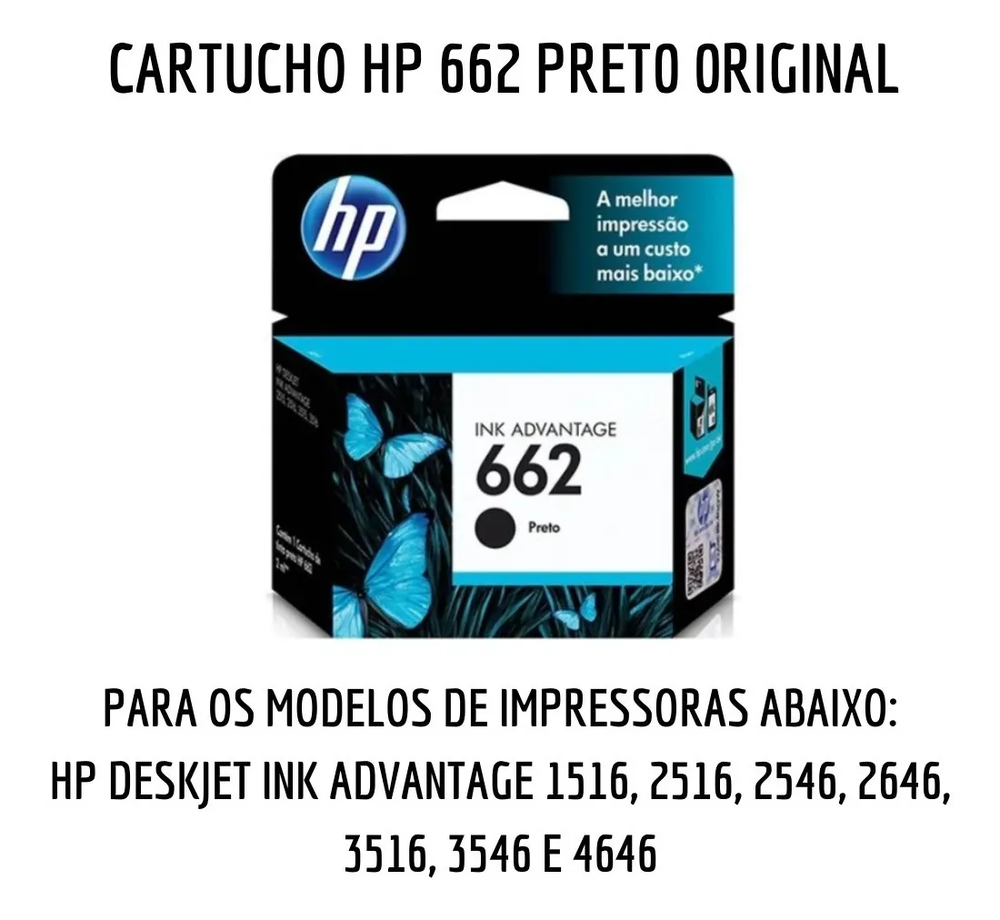 Cartucho Hp 662 Preto Para Impressoras 1516 2516 2646 3516