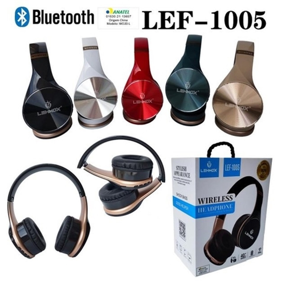 Fone de Ouvido Headphone Bluetooth com Leitor de Cartão SD Dourado Lehmox - LEF-1005