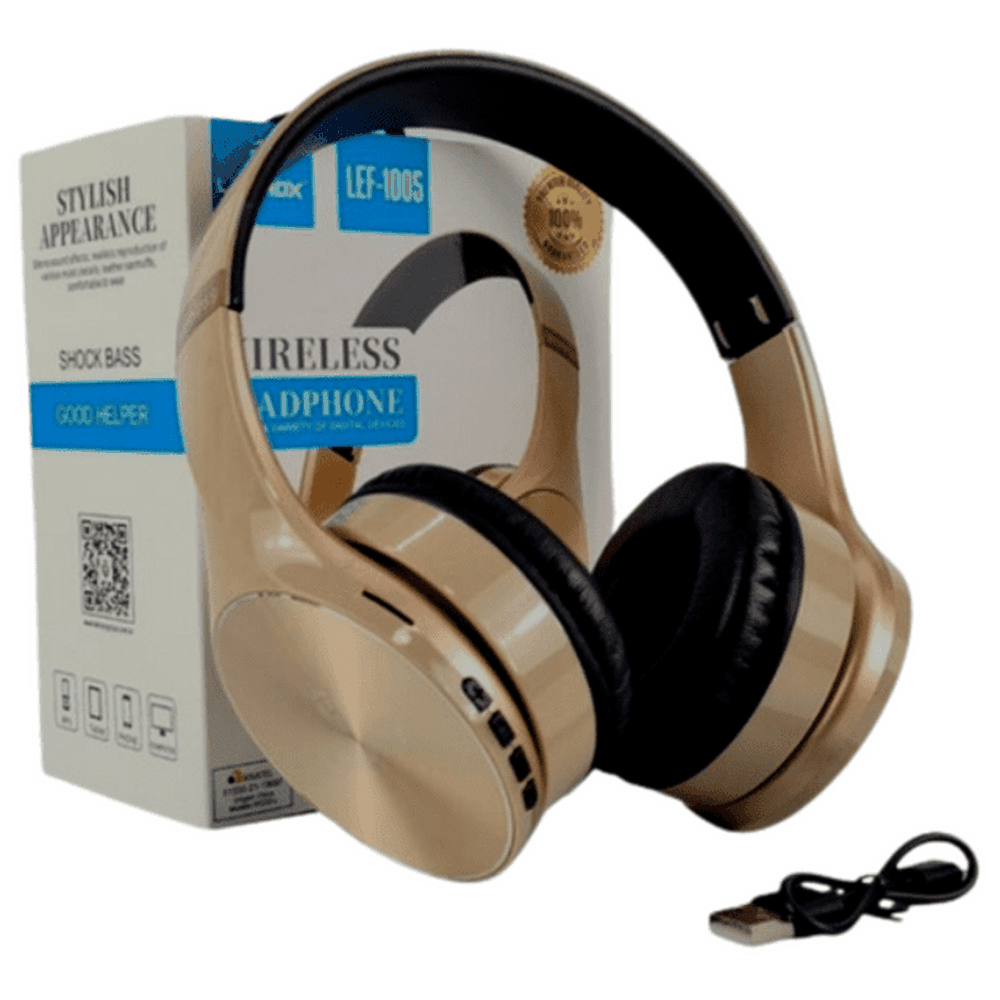 Fone de Ouvido Headphone Bluetooth com Leitor de Cartão SD Dourado Lehmox - LEF-1005