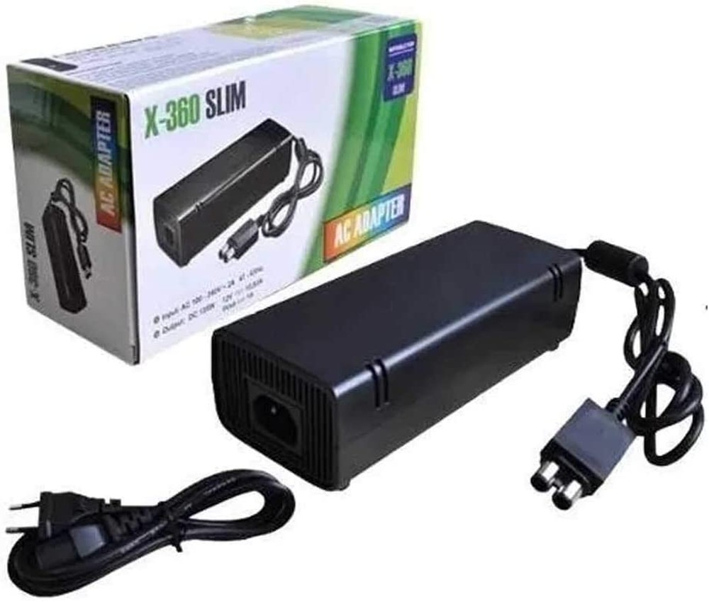 Fonte + Cabo Bivolt Vídeo Game Xbox 360 Slim 2 Pinos X Box