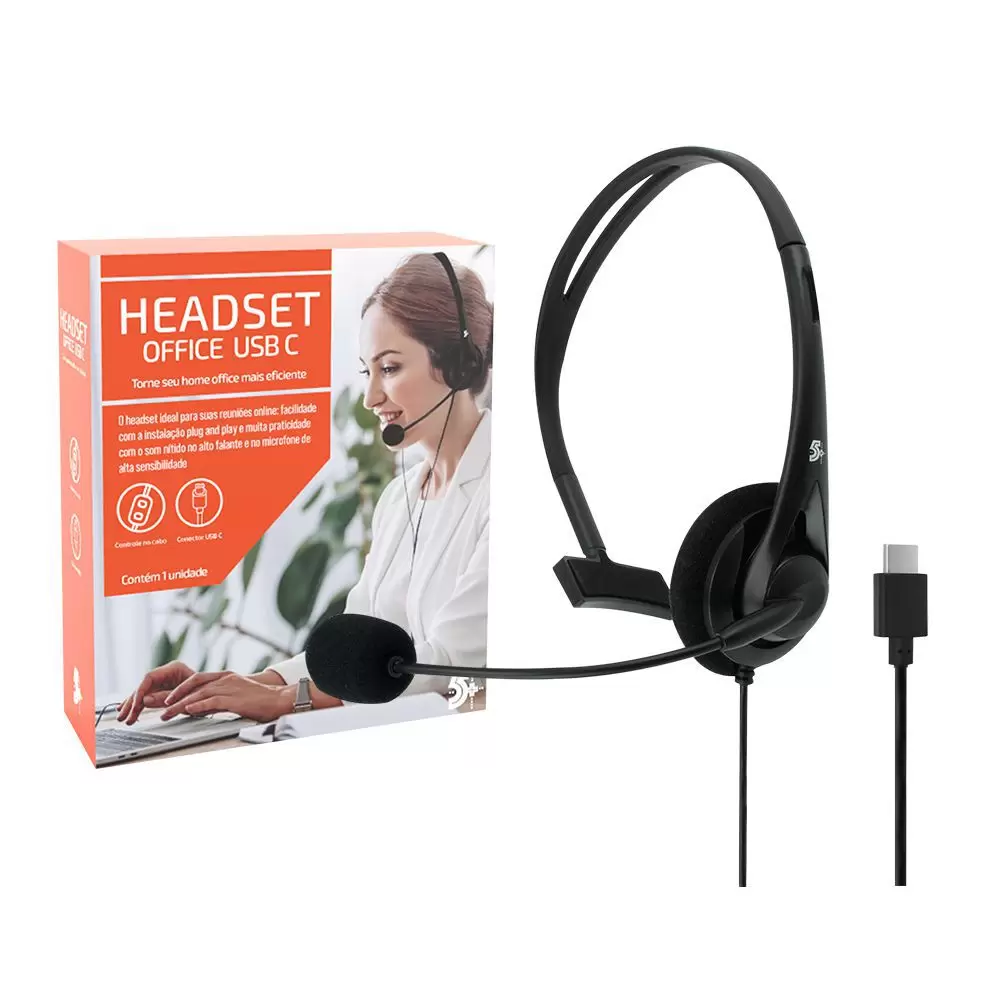 Headset Office para Telefone/Computador com Conector USB C