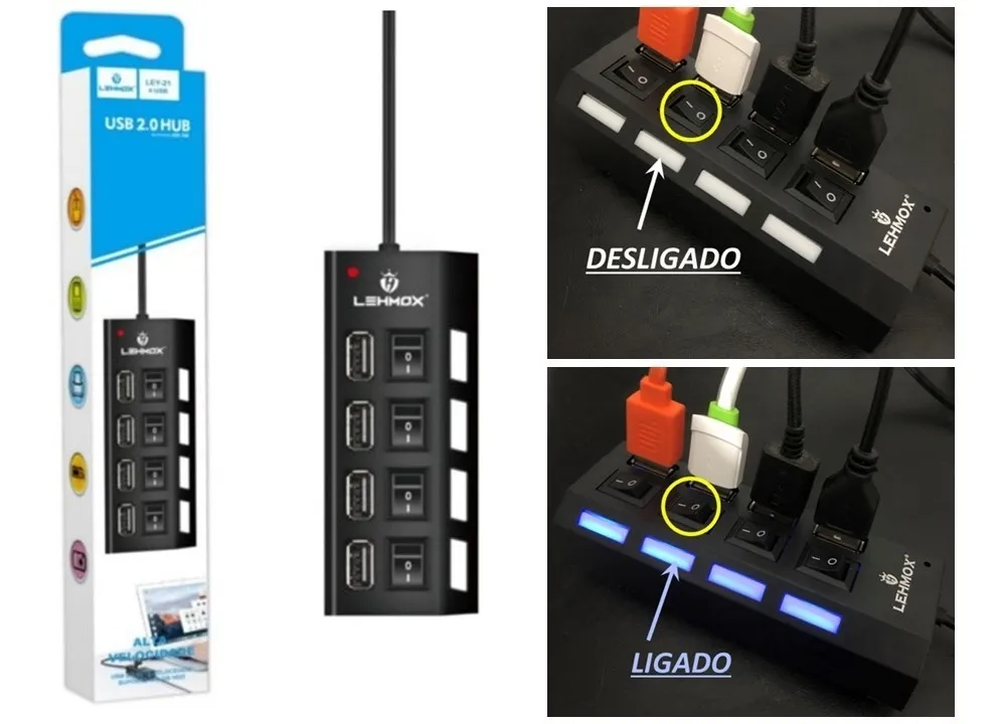 Hub Usb 2.0 4 Portas Lehmox