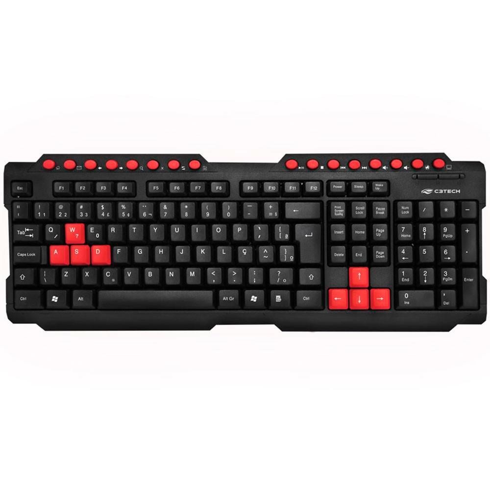 Kit C3Tech com Teclado ABNT2 e Mouse Gamer 1200DPI GK-20BK, USB