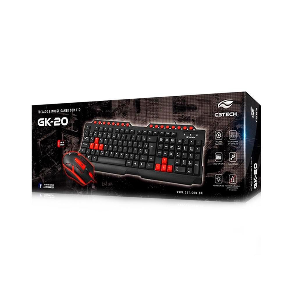 Kit C3Tech com Teclado ABNT2 e Mouse Gamer 1200DPI GK-20BK, USB