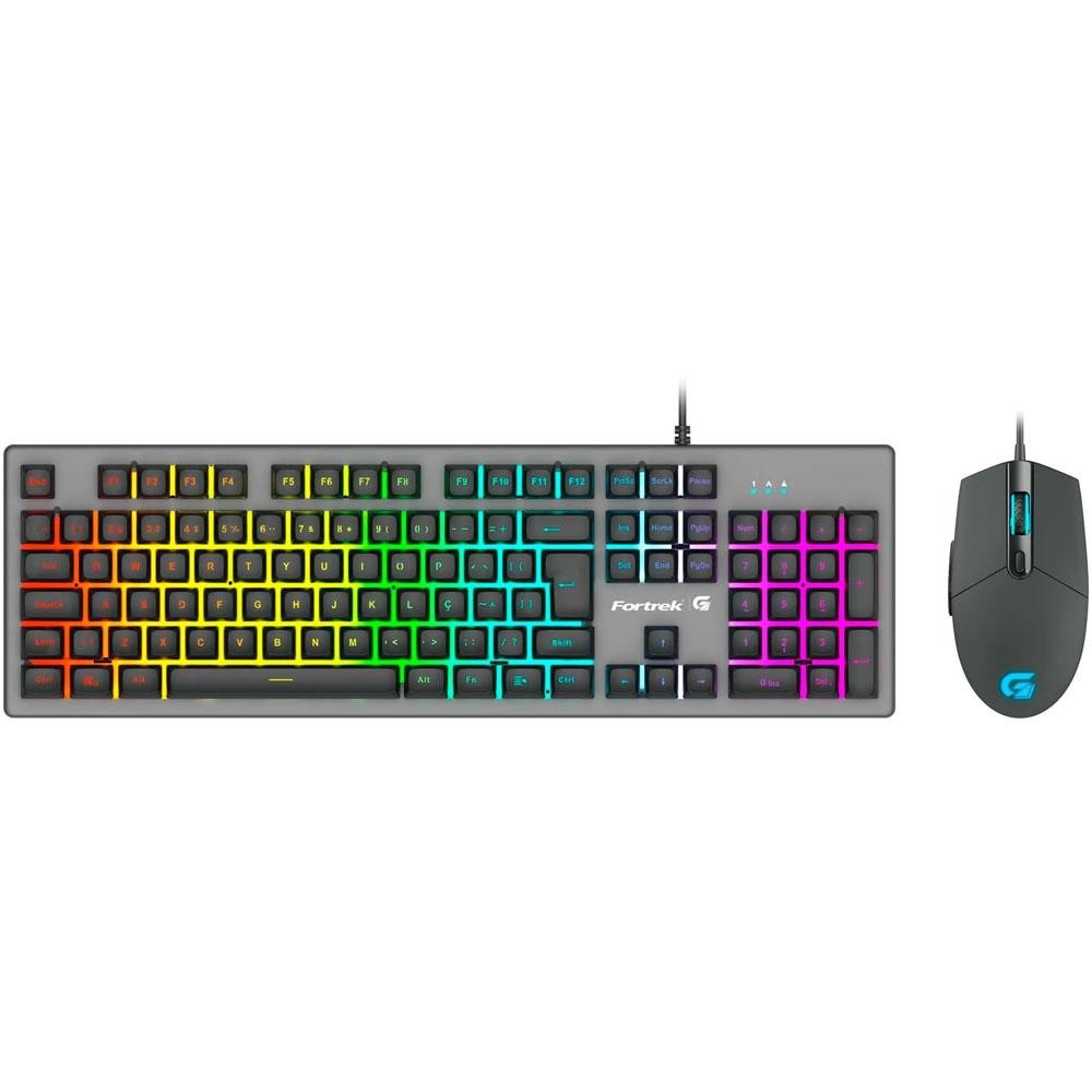 Kit Gamer Fortrek Ranger Grafite - Teclado, LED Rainbow, ABNT2 + Mouse