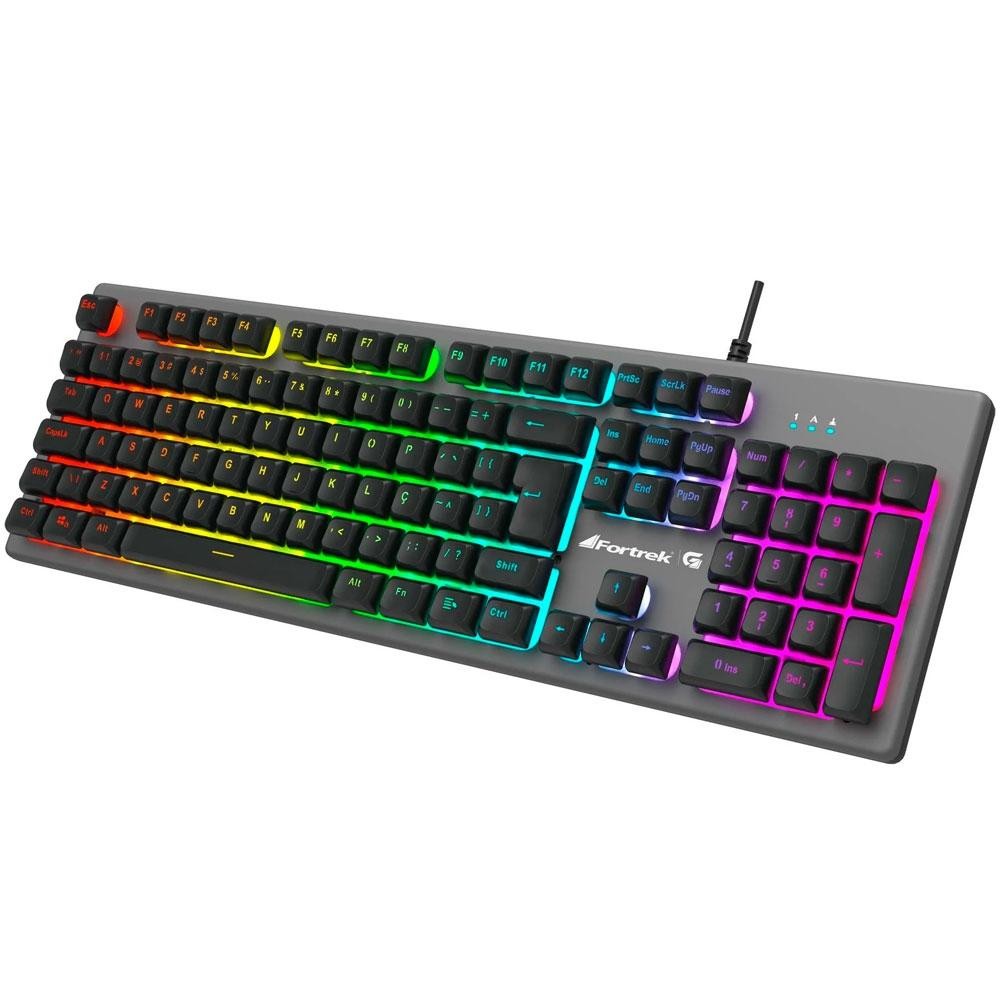 Kit Gamer Fortrek Ranger Grafite - Teclado, LED Rainbow, ABNT2 + Mouse