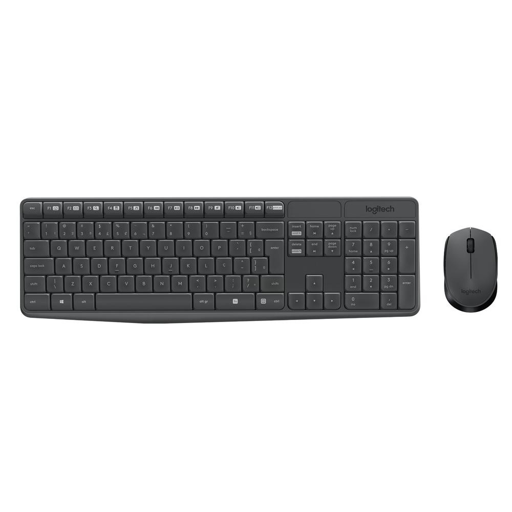 Kit Teclado e Mouse sem fio Logitech MK235 Preto com Conexão USB, Pilhas Inclusas e Layout ABNT2