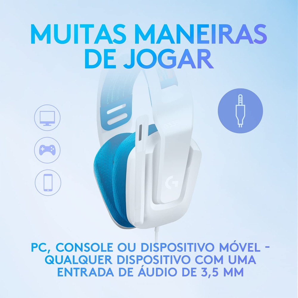 Logitech G Headset Gamer G335 com Almofadas com Espuma de Memória, Design Leve e Conexão 3,5mm para PC, PlayStation, Xbo